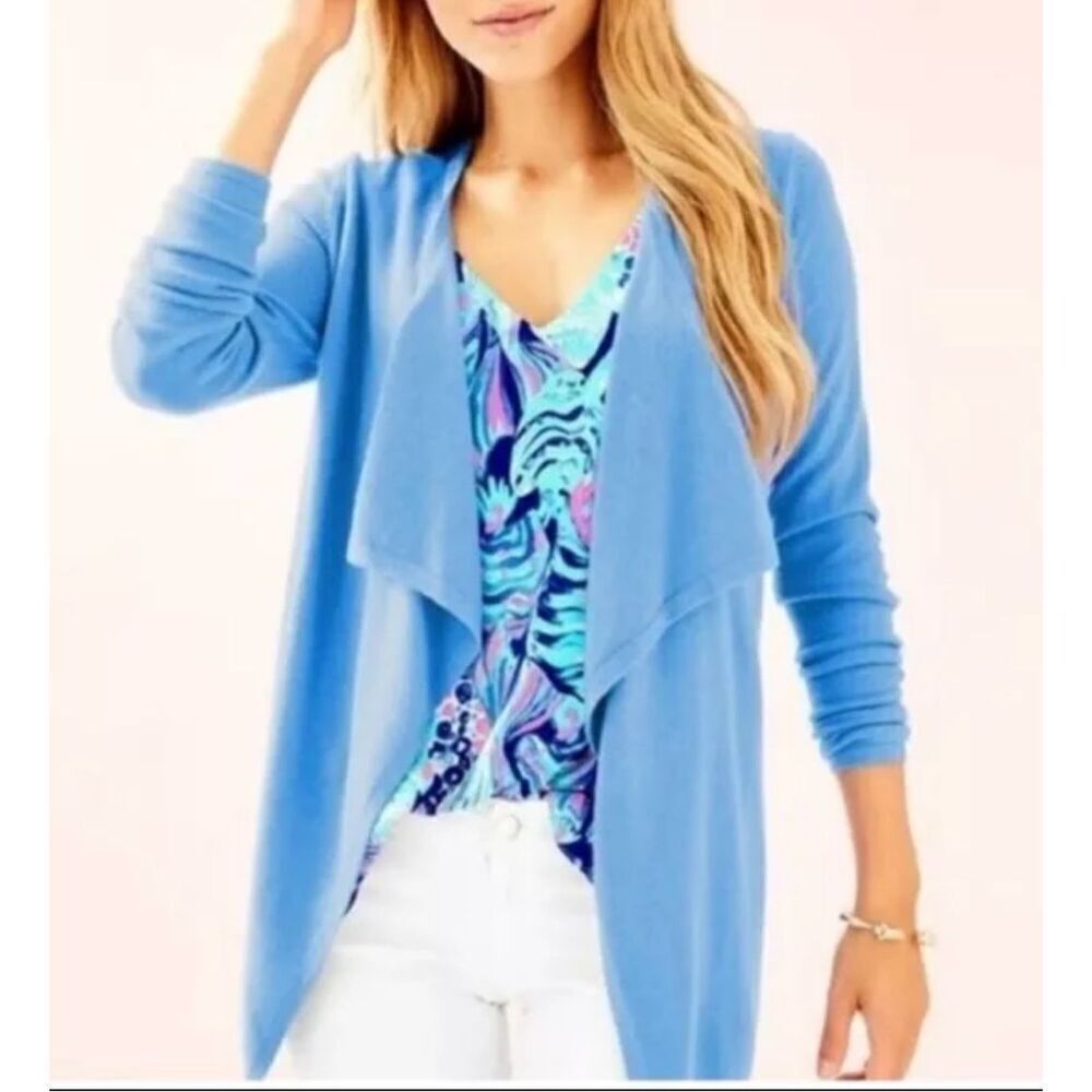 Lilly Pulitzer Dustin blue draped cardigan sweater cashmere blend xxs